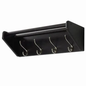 , Nickel, Black 4 Hook Shelf