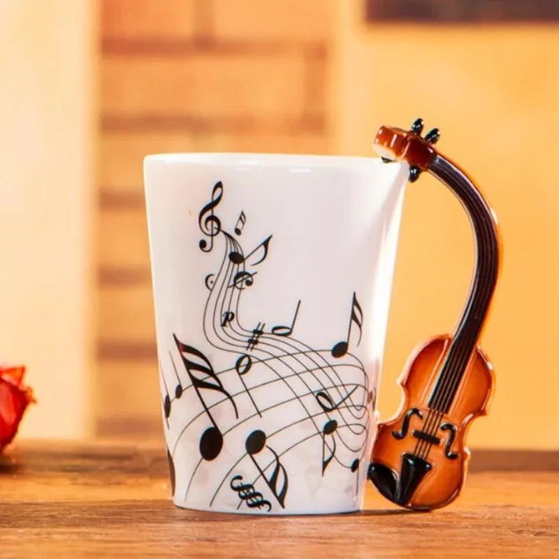 240ml Creative Music Ceramic Mug Guitar Violin Style Cute Coffee Tea Milk Stave Mugs And Cups with Handle Novelty Gifts