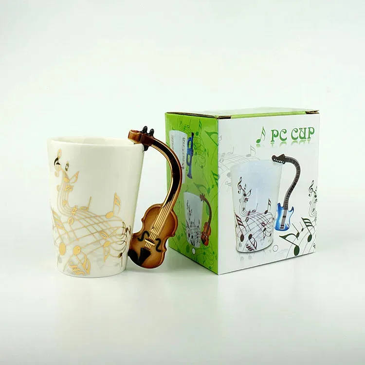 240ml Creative Music Ceramic Mug Guitar Violin Style Cute Coffee Tea Milk Stave Mugs And Cups with Handle Novelty Gifts