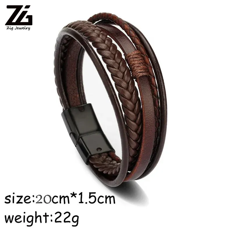 ARWEN&AJH GROUP مجموعة أروين التجارية 2024 2024 Accessories for Men Braided Rope Simple Personality Wholesale Luxury  Magnetic Clasp Men Jewelry Leather Bracelet