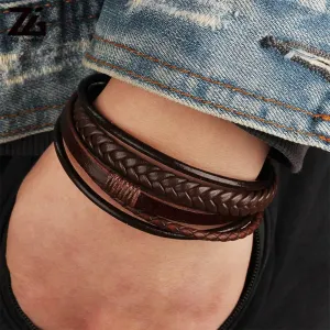 ARWEN&AJH GROUP مجموعة أروين التجارية 2024 2024 Accessories for Men Braided Rope Simple Personality Wholesale Luxury  Magnetic Clasp Men Jewelry Leather Bracelet