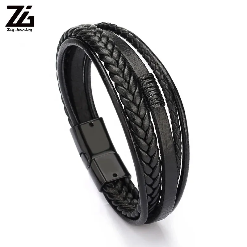 ARWEN&AJH GROUP مجموعة أروين التجارية 2024 2024 Accessories for Men Braided Rope Simple Personality Wholesale Luxury  Magnetic Clasp Men Jewelry Leather Bracelet