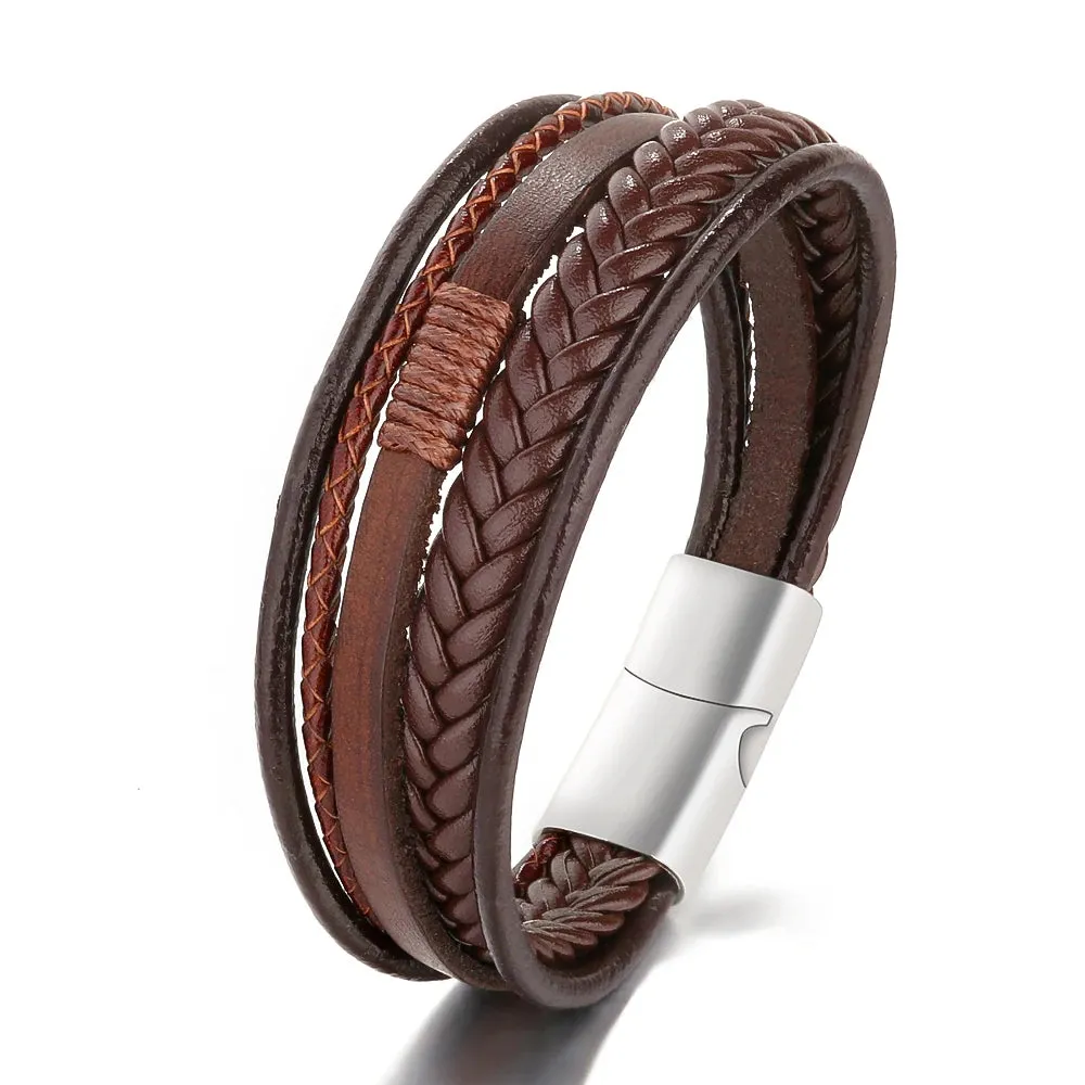 ARWEN&AJH GROUP مجموعة أروين التجارية 2024 2024 Accessories for Men Braided Rope Simple Personality Wholesale Luxury  Magnetic Clasp Men Jewelry Leather Bracelet