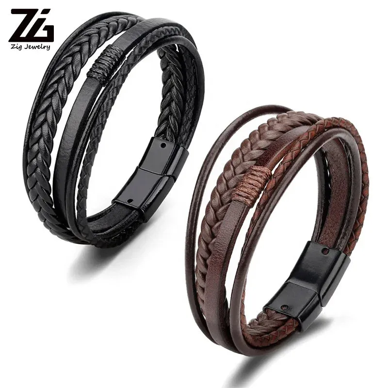 ARWEN&AJH GROUP مجموعة أروين التجارية 2024 2024 Accessories for Men Braided Rope Simple Personality Wholesale Luxury  Magnetic Clasp Men Jewelry Leather Bracelet