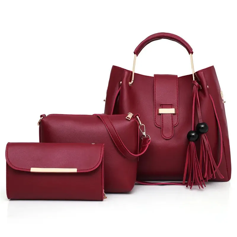 ARWEN&AJH GROUP مجموعة أروين التجارية 2024 Hot Sell Casual Multi Function Burgundy Women Tote Shoulder Bag Leather Hand Bags Ladies Purses Handbags Set