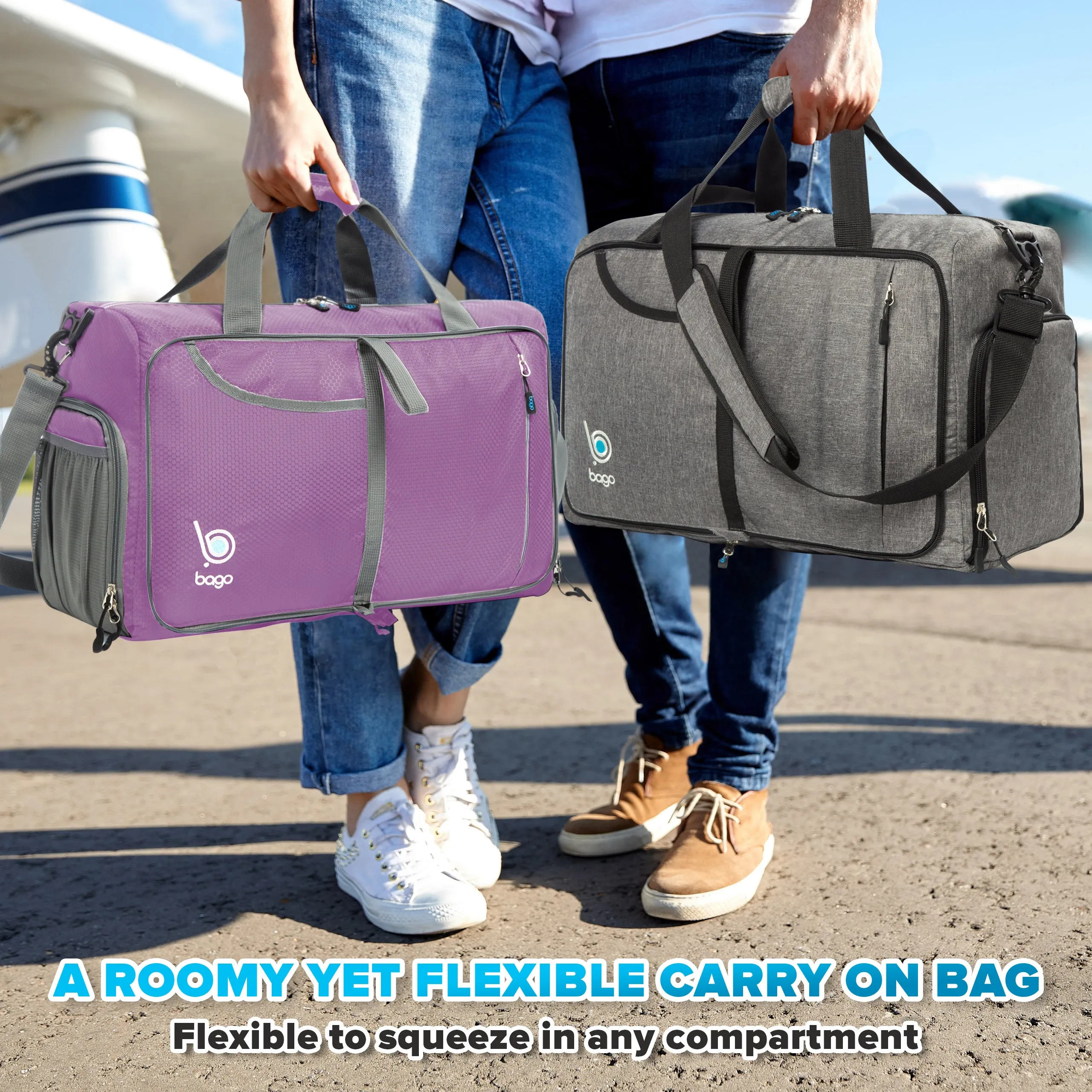 Bago Gym Bags for Women and Men - Packable Sports Duffle Bag for Women with Shoe & Wet Compartment