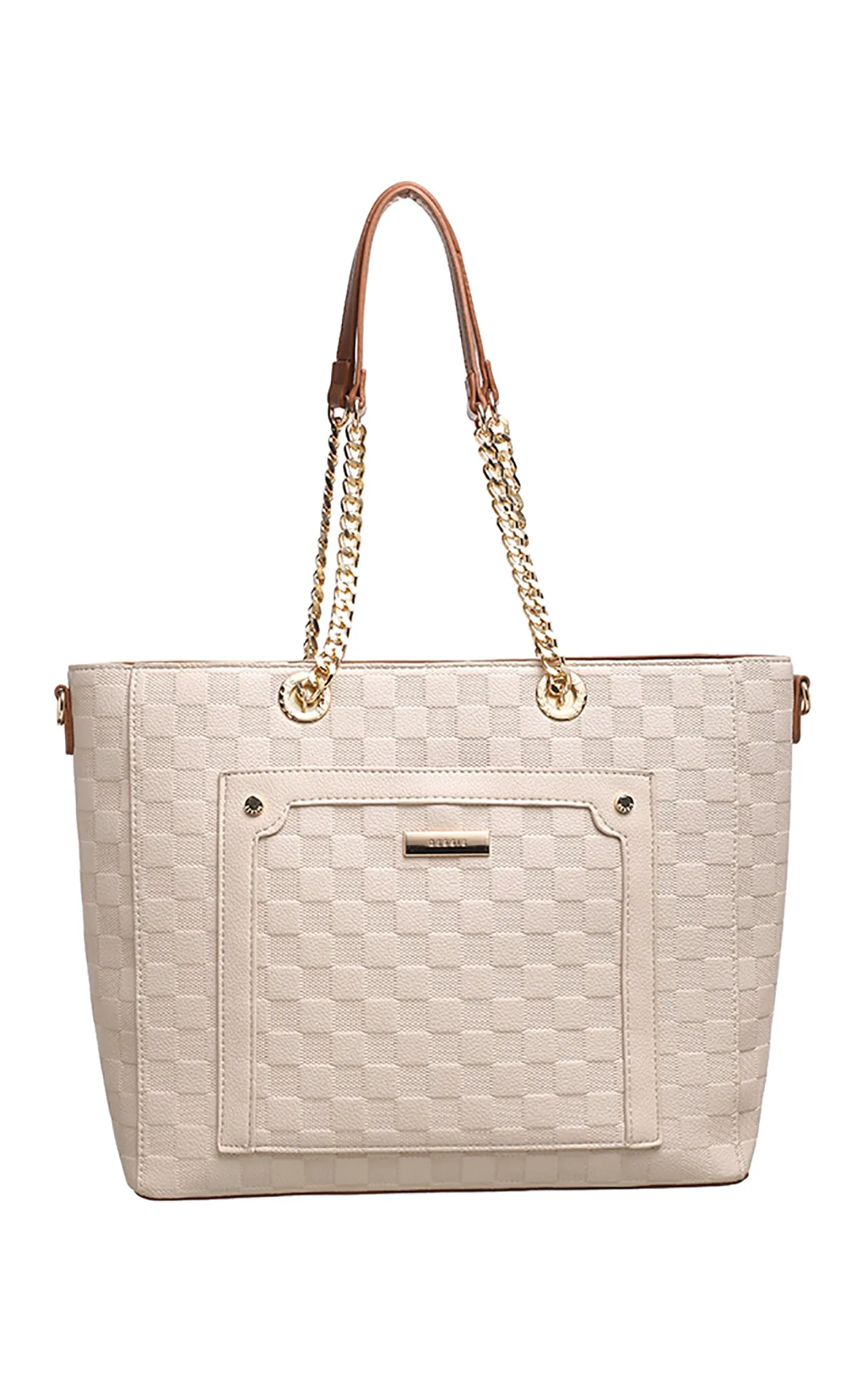 Beige Checker Board Shoulder Bag - Bessie London