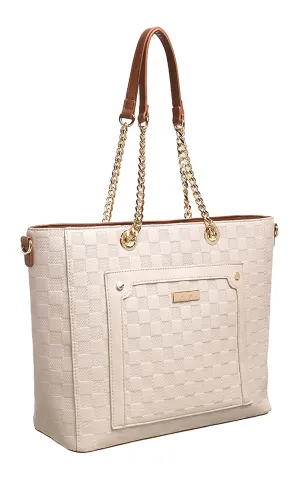 Beige Checker Board Shoulder Bag - Bessie London