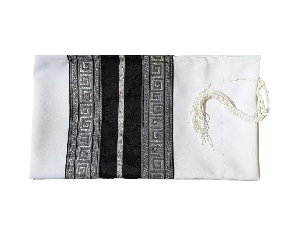 Black and Silver Geometric Decoration Tallit for Sale, Bar Mitzvah Talllit, Hebrew Prayer Shawl from Israel, Tallit Prayer Shawl