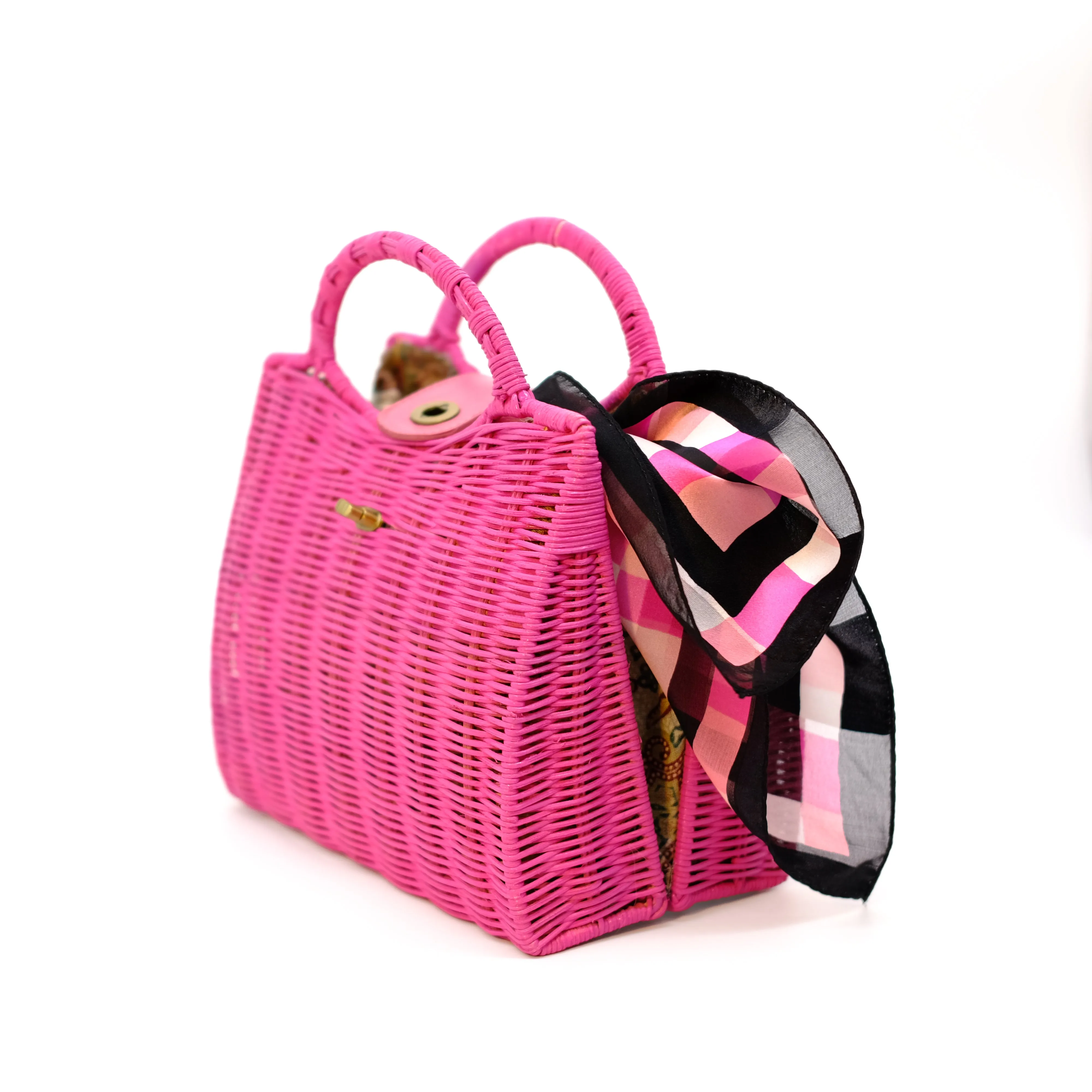 Bright Pink Rattan Bag