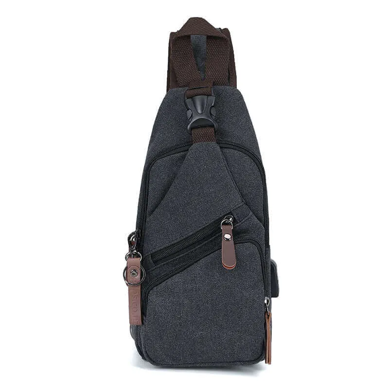 Canvas Crossbody Sling Bag | USB Charging Chest Bag