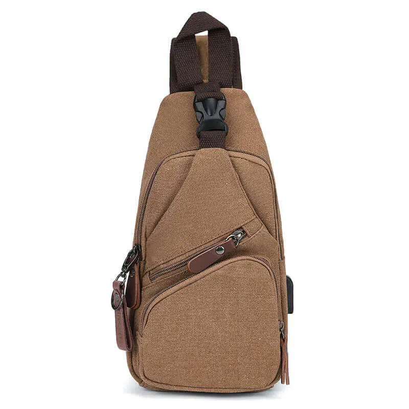 Canvas Crossbody Sling Bag | USB Charging Chest Bag