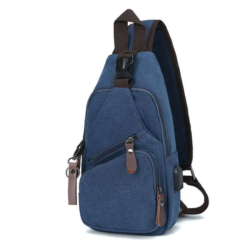 Canvas Crossbody Sling Bag | USB Charging Chest Bag