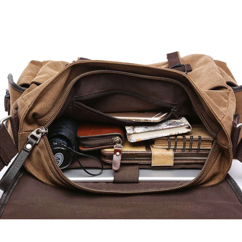 Canvas Messenger Bag | Fits 14 Inch Laptop Satchel