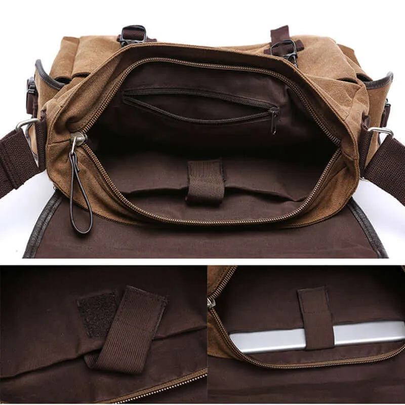 Canvas Messenger Bag | Fits 14 Inch Laptop Satchel