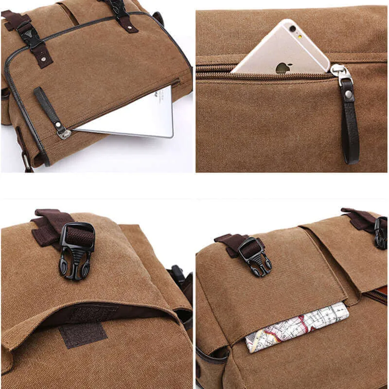 Canvas Messenger Bag | Fits 14 Inch Laptop Satchel