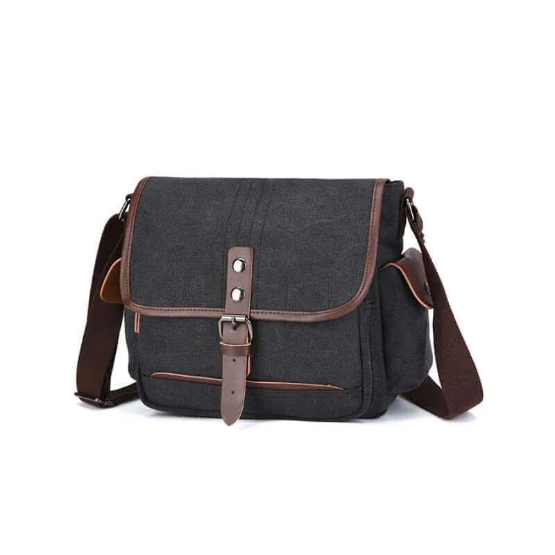 Canvas Shoulder Crossbody Bag with Belt Buckle Decoration