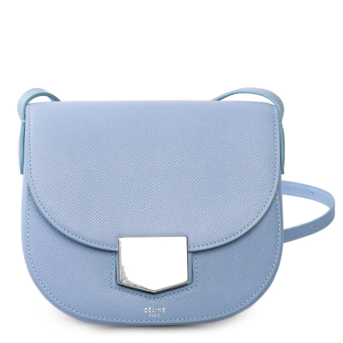 Celine Small Trotteur Pool Blue Grained Calfskin Leather Crossbody Bag