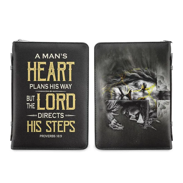 Christianart Bible Cover - A Mans Heart Plans His Way Proverbs 16 9 Lion God - Personalized Gifts for Pastor - Gifts For Men - CABBBCV14060324.