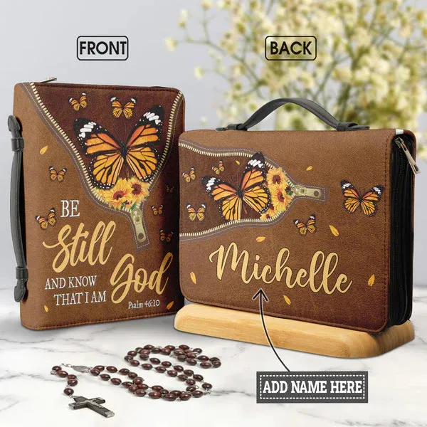 Christianart Bible Cover - Be Still And Know That I Am God Butterfly Leather Style Psalm 46:10 - Gifts For Women - Butterfly Bible Cover - CABBBCV02080324.