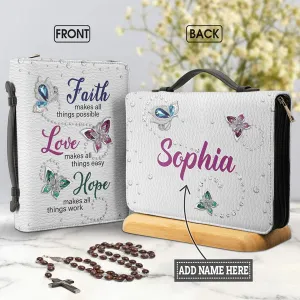 Christianart Bible Cover - Faith Butterfly Faith Love Hope - Personalized Bible Cover - Bible Cover for Women - CABBBCV04070324.