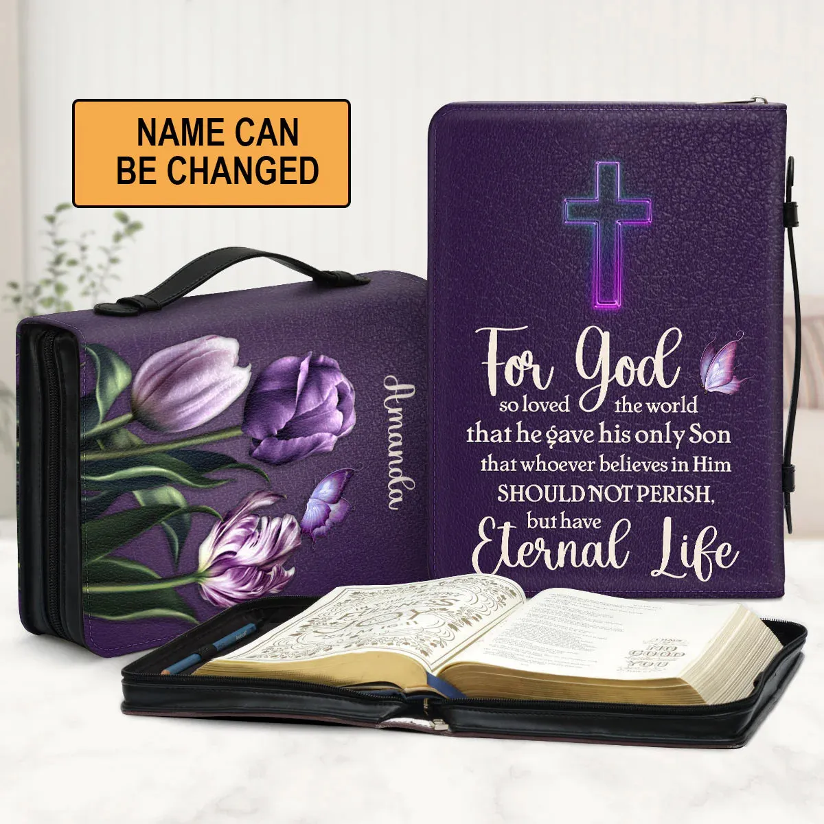 Christianart Bible Cover - For God So Loved The World - Personalized Gifts for Pastor - Gifts For Women - CABBBCV12060324.