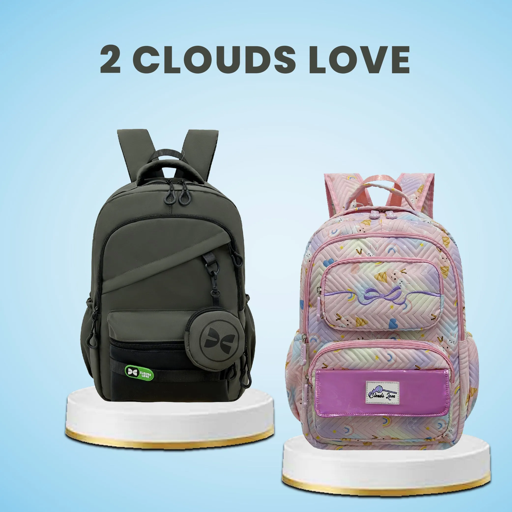 clouds love School Teen Girls - Laptop Backpacks 15.6 Inch College Bookbag Anti Theft Women Casual(Pack Of -2)