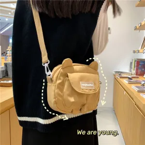 deanwangkt  Japanese Cute Bear Ears Shaped Bag Women Small Crossbody Bags Nylon Bag Student Shoulder Bag New Flap Bolsa Feminina Bag Women