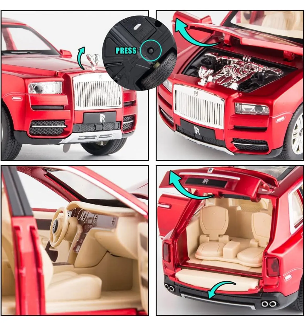 Diecast Rolls Royce cullinan red with smoke (scale 1: 24) playmaster video - all doors open and smoke water spray