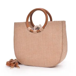 Elegant Round Handle Designer Straw Handbag