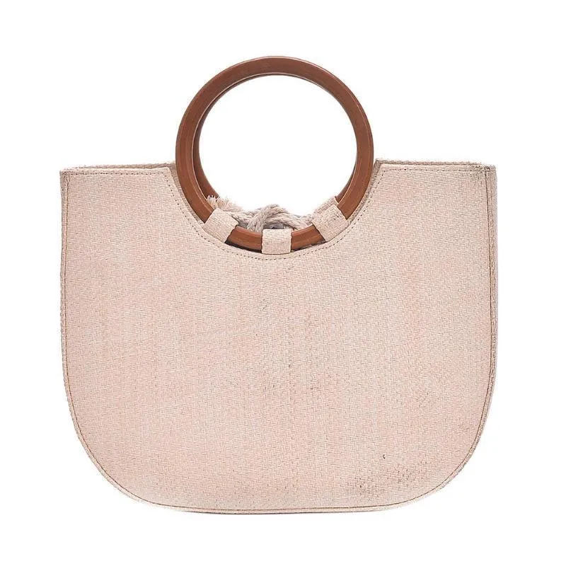 Elegant Round Handle Designer Straw Handbag