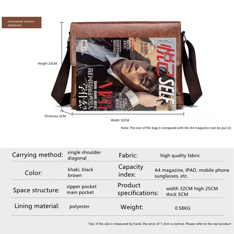 Fashion Male's Crossbody Bag Casual Business PU Leather Men's Messenger Bag Vintage Men Bags Zipper Shoulder Clutch