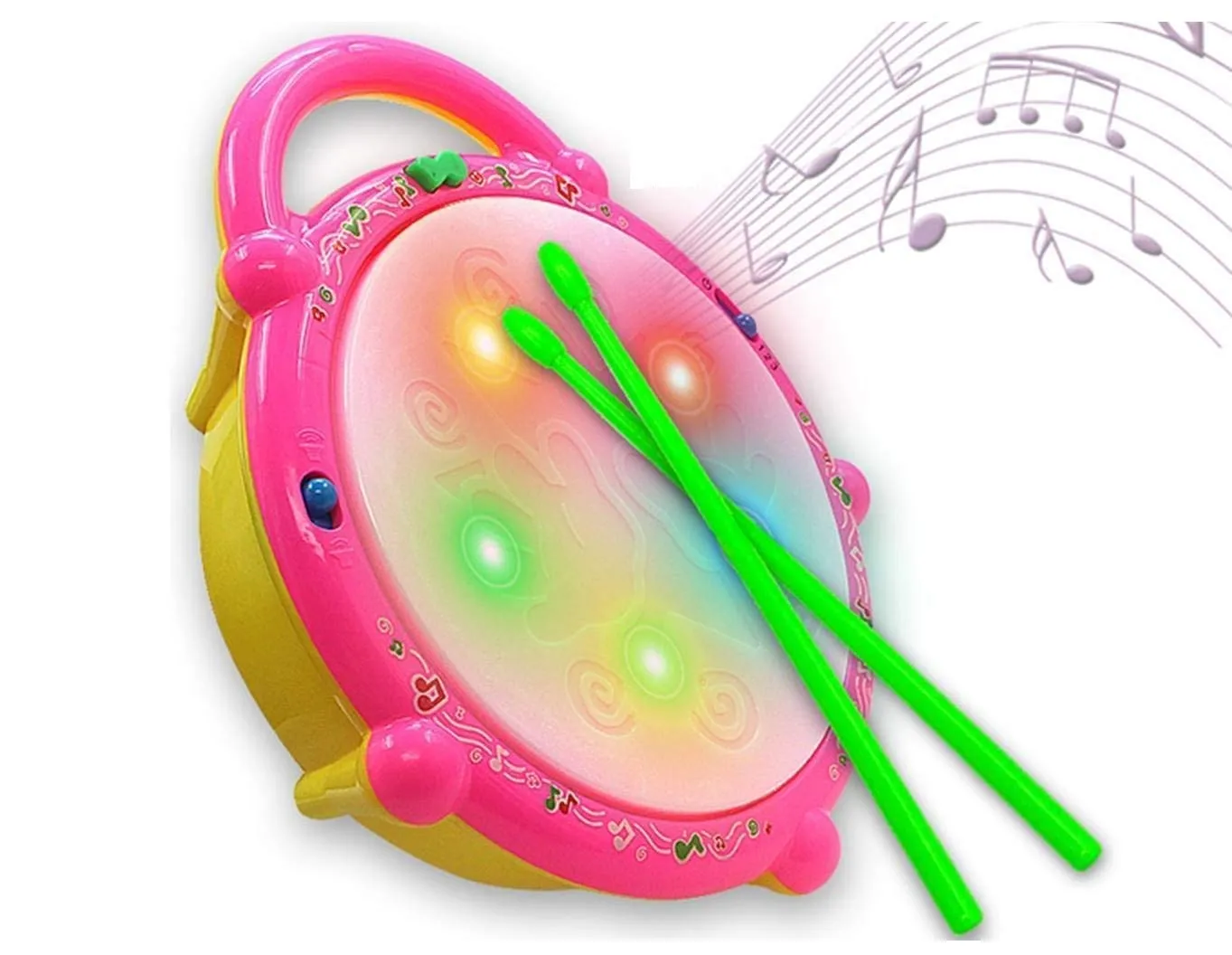 Flash Drum with 3D Lights and Music Multi Color - stick drum for kids Drum Toy with Flash Light & Music Effects | Dynamic Musial Instrument Toy with 2 Mallets for Toddlers