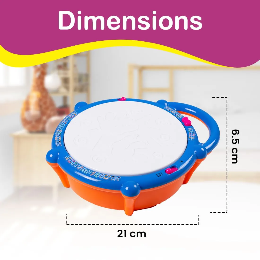 Flash Drum with 3D Lights and Music Multi Color - stick drum for kids Drum Toy with Flash Light & Music Effects | Dynamic Musial Instrument Toy with 2 Mallets for Toddlers