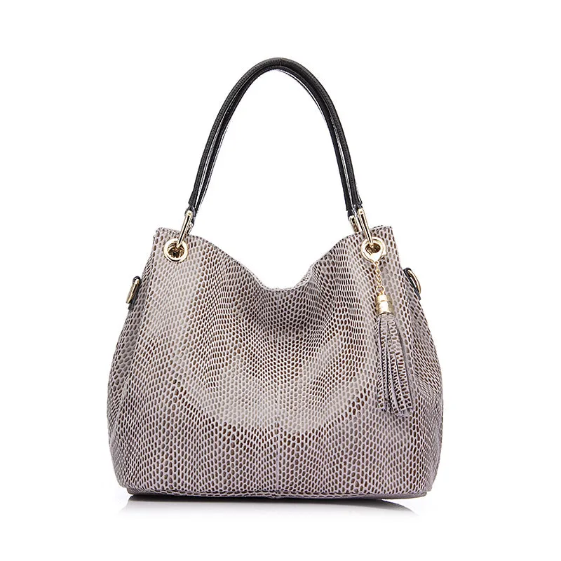 Genuine Leather Reptile Print Shoulder Bag