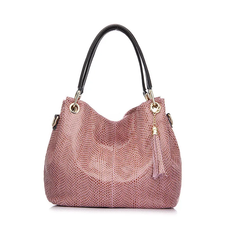 Genuine Leather Reptile Print Shoulder Bag