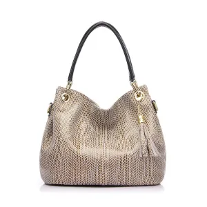 Genuine Leather Reptile Print Shoulder Bag