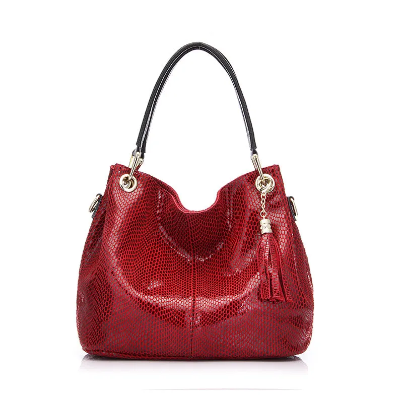 Genuine Leather Reptile Print Shoulder Bag