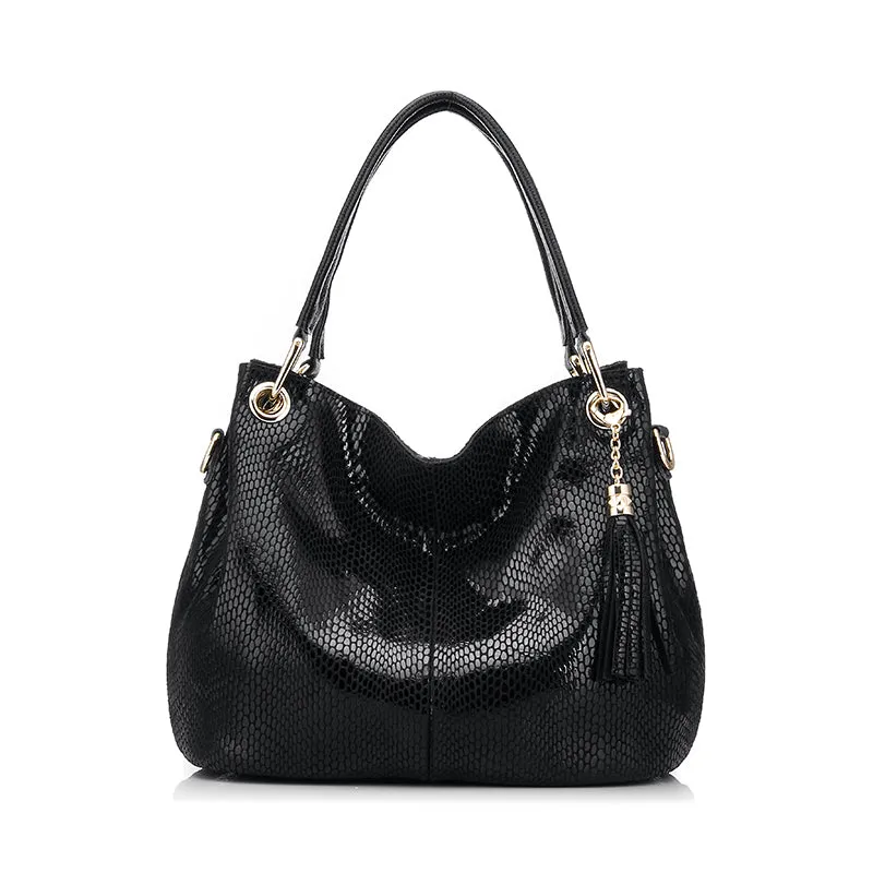 Genuine Leather Reptile Print Shoulder Bag