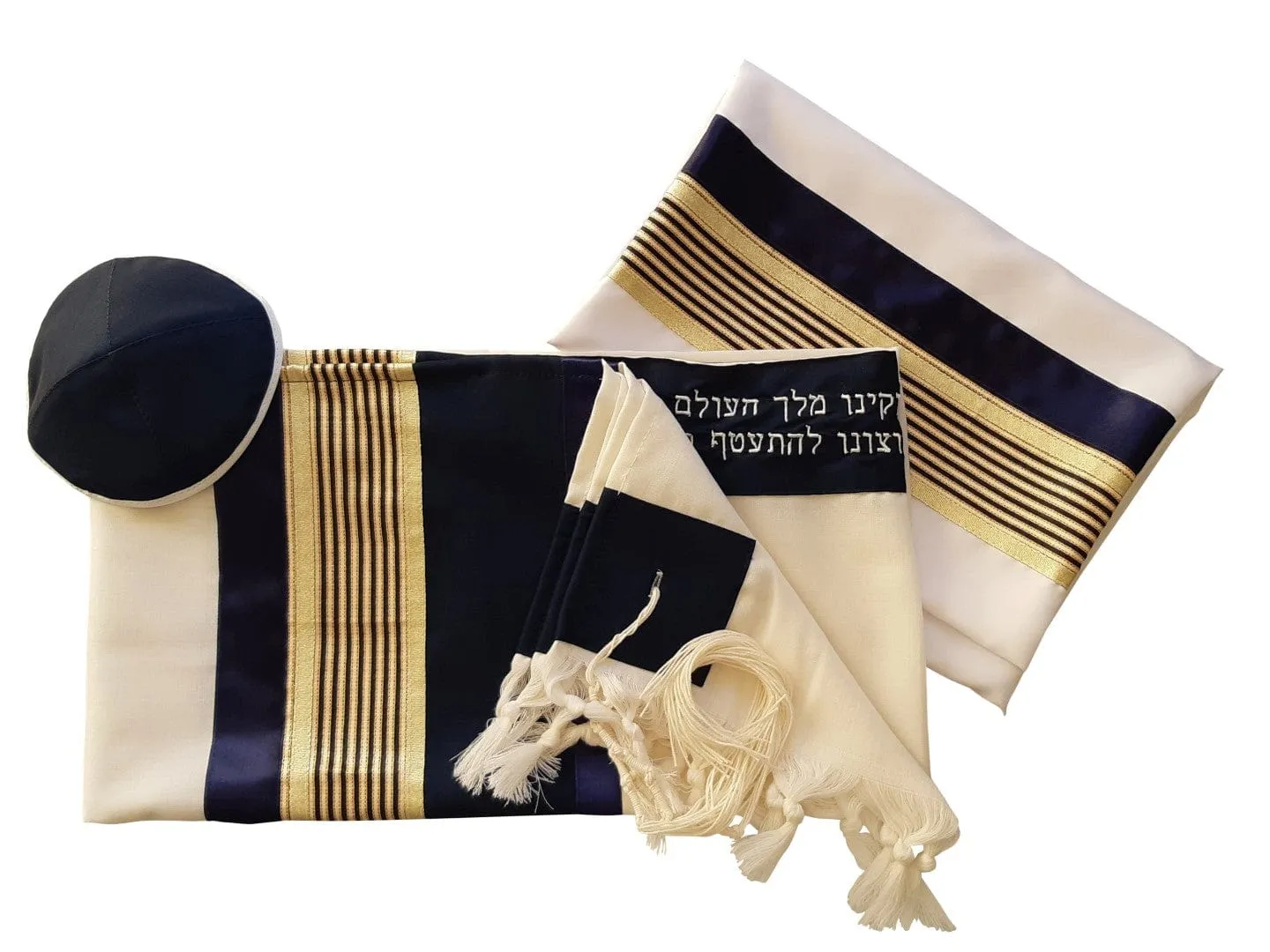 Gold and Blue stripes Jewish Prayer Shawl Tallit, Bar Mitzvah Tallit Set, Tzitzit Wedding Tallit, Wool Tallit, Hebrew Prayer Shawl