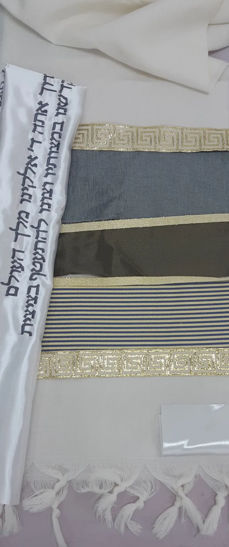 Gray Decorated Tallit, Bar Mitzvah Tallit, Wedding Tallit, Custom Tallit from Israel