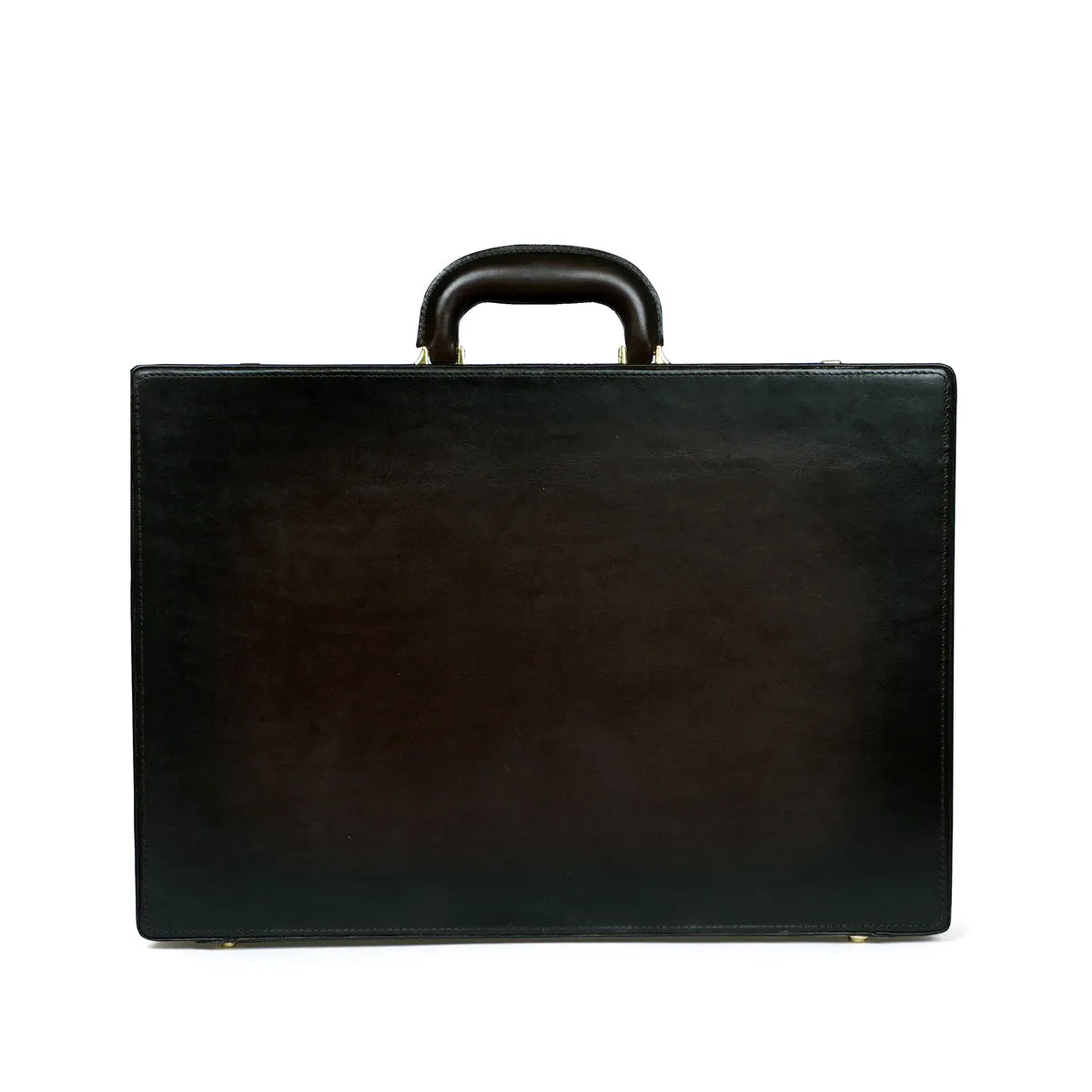 Hand Painted Office Briefcase In Dark Brown Leather Hard Case With Number Lock