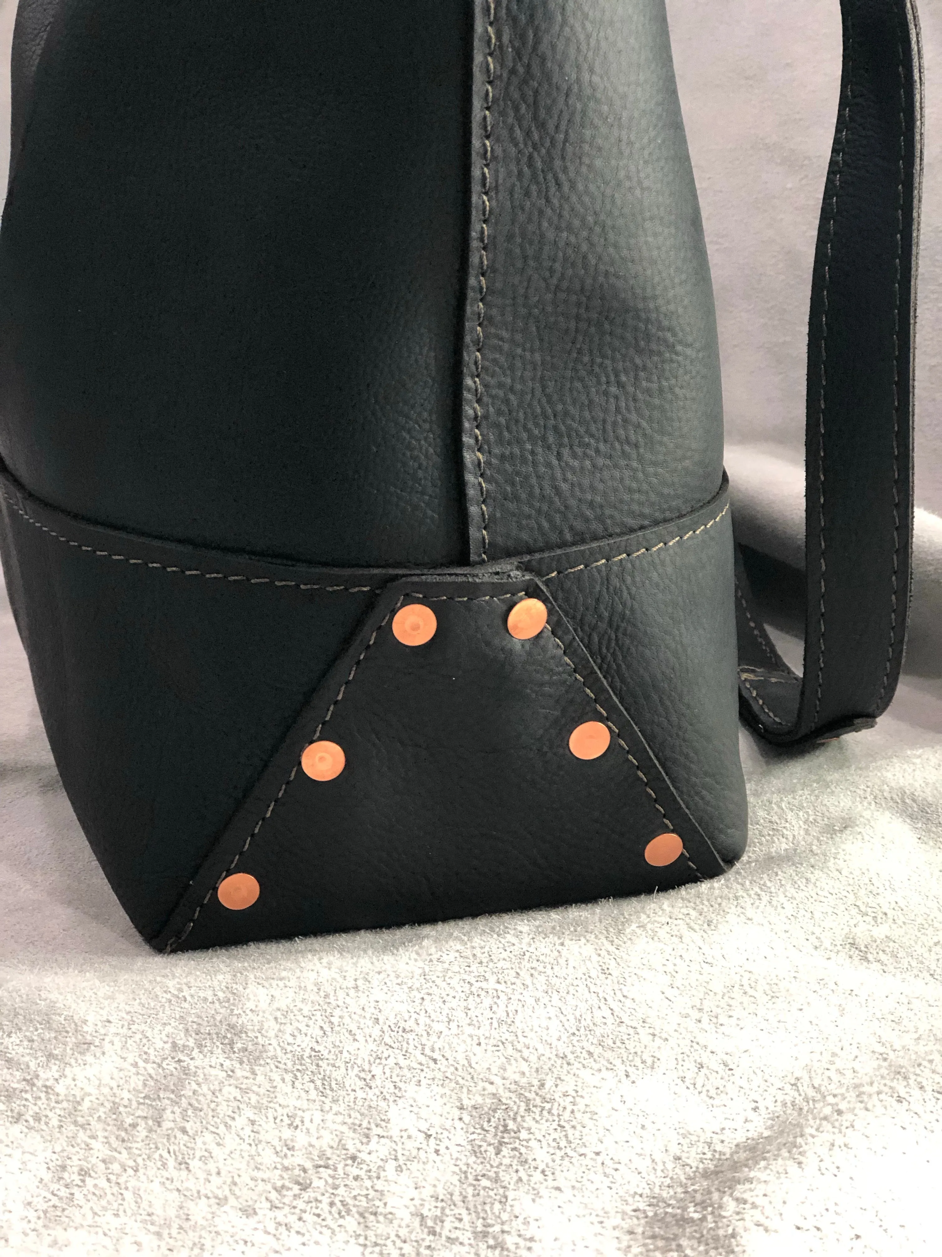 Handmade Black Leather Tote Bag for Women