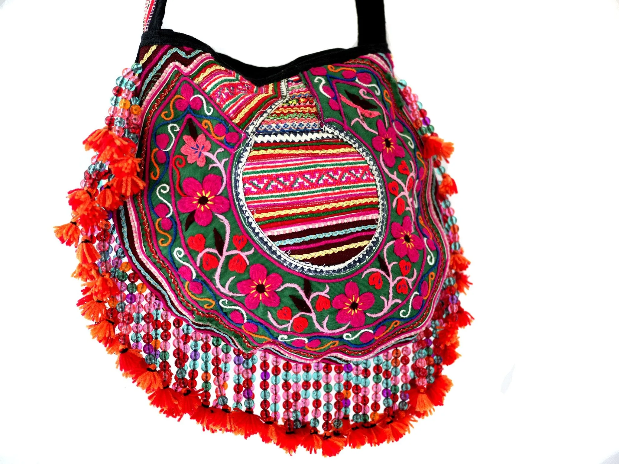 Handmade Hill Tribe Bags with bead work (NC-Crossed body- One Side- embroidery)