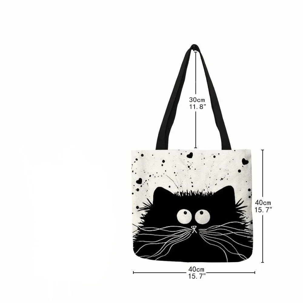 Heart-Cat Print Tote Bag