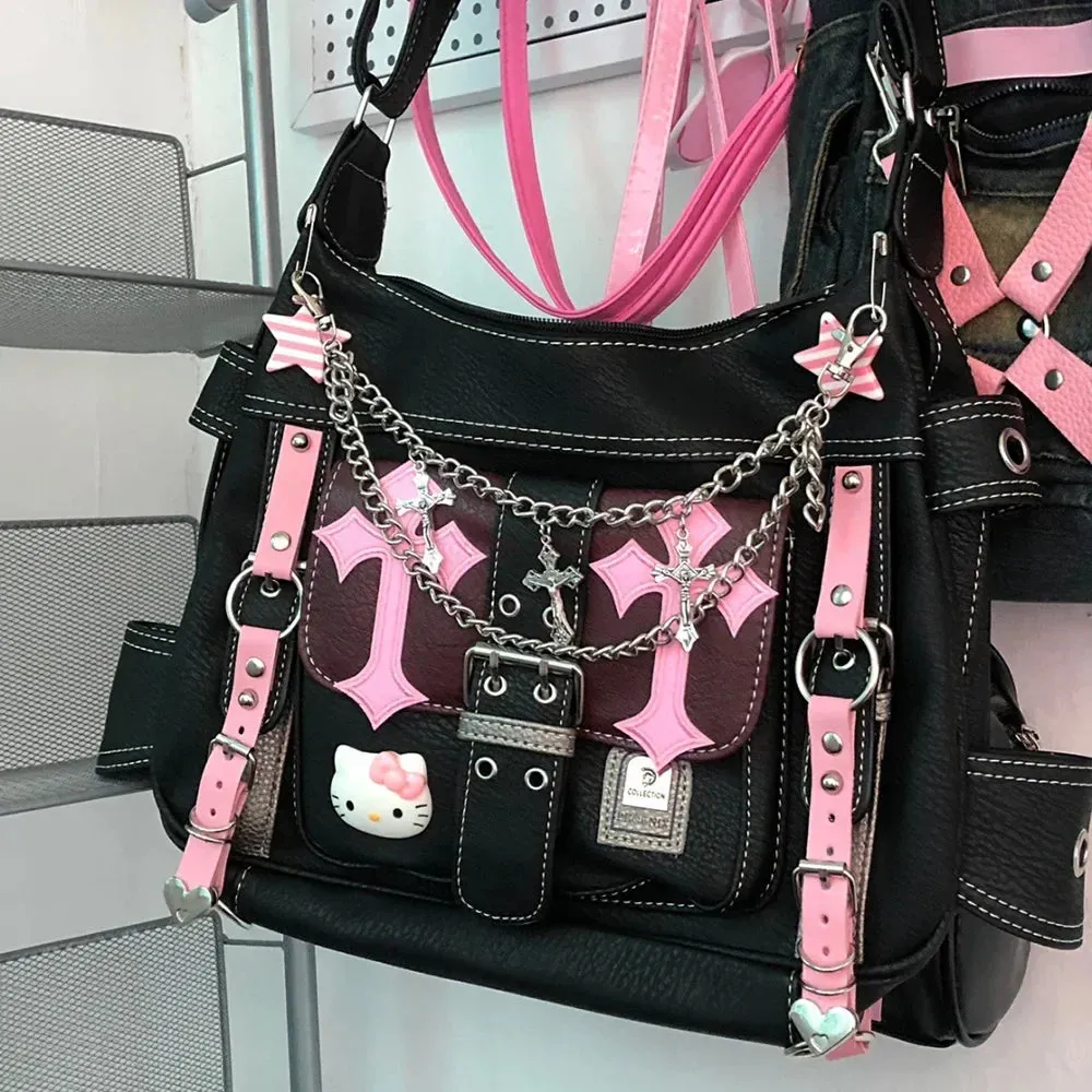 Hello High Crossbody Trend Punk Pink Kitty Gothic Vintage Capacity Bag