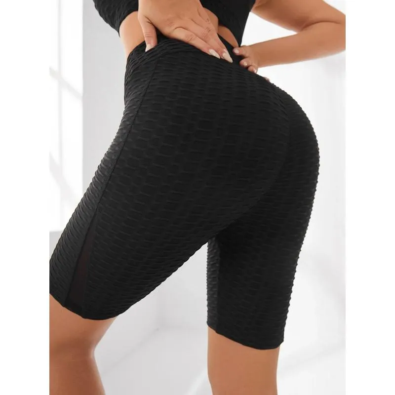 High-Waisted Yoga Elasticity Running Jacquard Sports Pineapple Mesh Sports Shorts