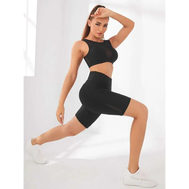 High-Waisted Yoga Elasticity Running Jacquard Sports Pineapple Mesh Sports Shorts