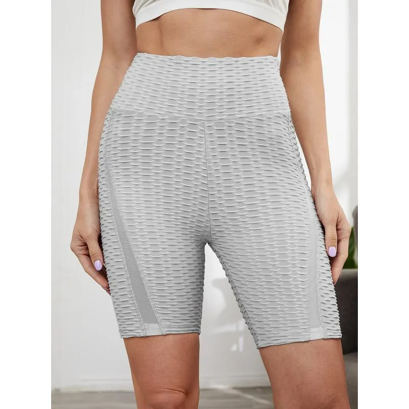 High-Waisted Yoga Elasticity Running Jacquard Sports Pineapple Mesh Sports Shorts