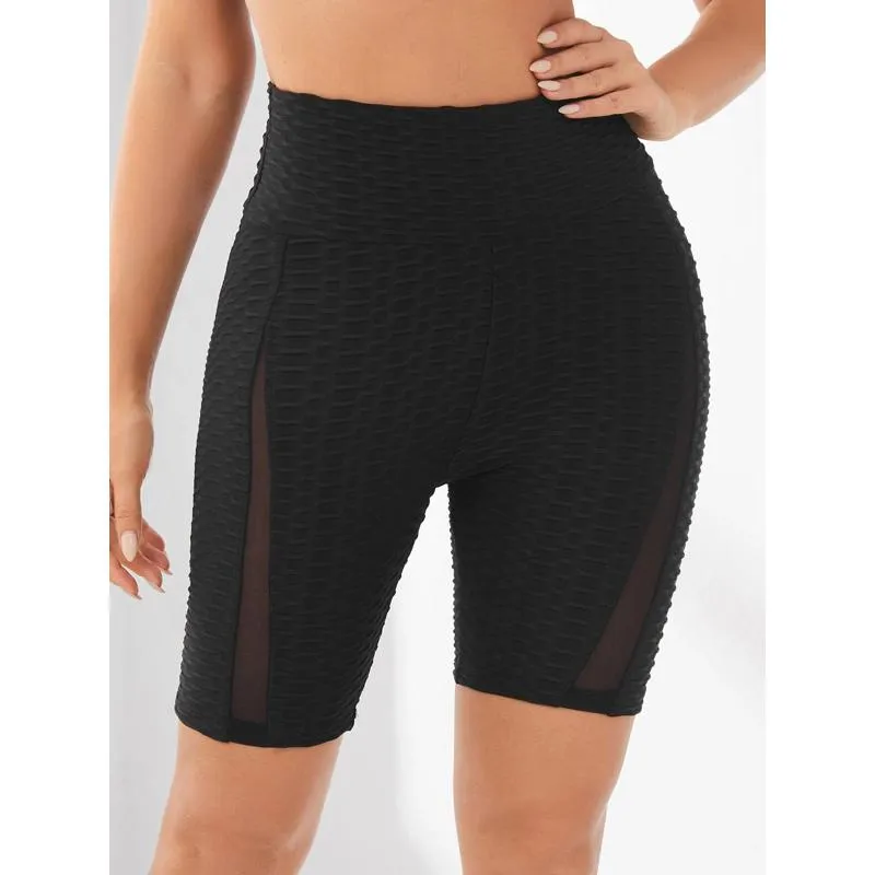 High-Waisted Yoga Elasticity Running Jacquard Sports Pineapple Mesh Sports Shorts